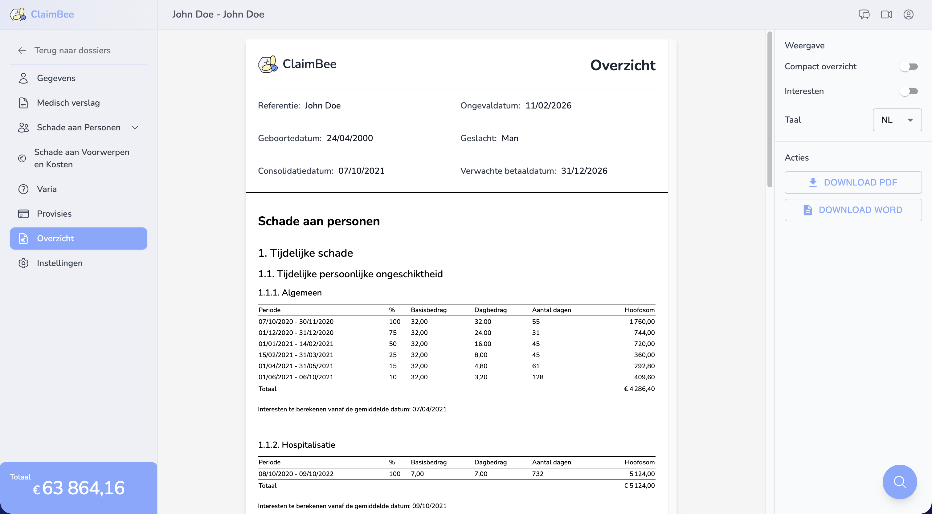 ClaimBee — meertalige PDF-export van de berekening